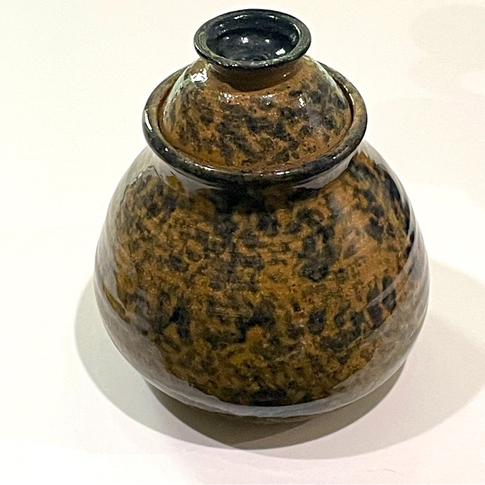 Fun and Funky Artist Signed Ginger Jar Shaped  Handmade Lidded Jar. Black/Brown.